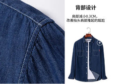 100% cotton denim young and middle-aged men's long-sleeved shirt autumn and winter casual no-iron solid color high quality