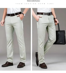 Men's Casual Trousers Business Formal Ice Silk Pants Summer Thin Straight-leg Loose-fit Pants For Middle-aged Men