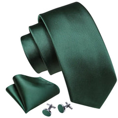 Dark Green Silk Solid Men Ties With Pocket Square Cufflinks Set Elegant Woven High Quality Suit Necktie Wedding Party Barry.Wang