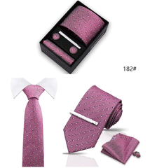 Tie For Men Tie Clips Set Silk Necktie Man Wedding Blouses Dress Cufflinks Gift Box Pocket Square Clip Business Skinny Gravetas