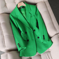 Women Formal Blazer Ladies Female Orange Black Green Plaid Long Sleeve Single Breasted Work Wear Jacket Coat For Autumn Winter