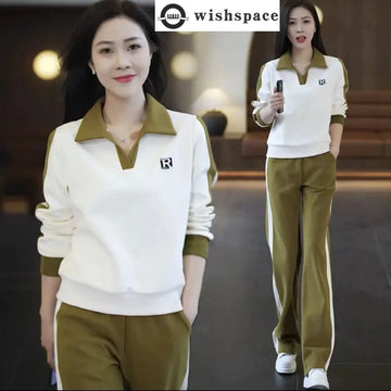 Casual and Fashionable Sports Suit Women's New Spring and Autumn Loose Temperament Age Reducing Wide Leg Pants Two-piece Set
