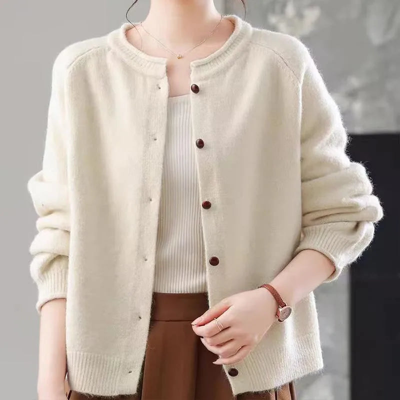 Autumn Winter New Fashion All-match O-neck Knit Cardigan Women Clothing Casual Loose Solid Button Sweaters Office Lady Chic Top