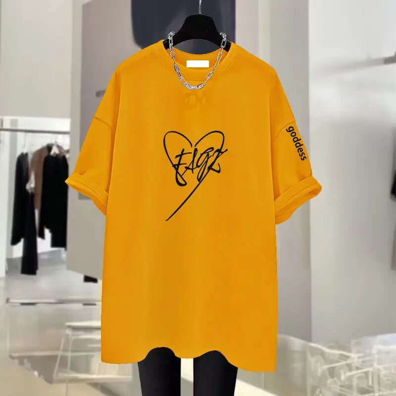 Women Clothing Chic Hand-Painted Print Cotton Basic T-shirts Summer Casual Loose O-neck Short Sleeve Top Tee Oversized Pullovers