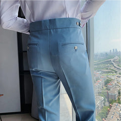 British Style Solid High Waist Suit Pant Men Business Formal Wear Trousers 2022 Slim Casual Office Suit Pants