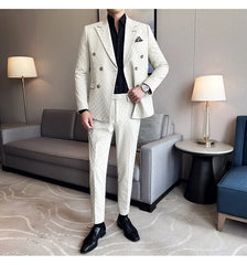 (Jacket+Pants) 2 Pieces Blue Apricot Business Party Men Suits Double Breasted Formal Style Custom Made Wedding Groom Tuxedos