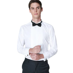 Classic Winged Collar Dress Shirt Men's Wingtip Tuxedo Formal Shirts with Red Black Bow Tie Party Dinner Wedding Bridegroom Tops