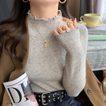 Knitted Sweater Women Pullovers New Long Sleeve Mock Neck Black Knit Sweater Pullover Women Tops Sweaters Sueters De Mujer Q989