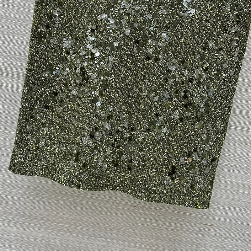 Luxury green sequin embroidered lapel short sleeved single breasted shirt and skirt two-piece set for women's new clothing