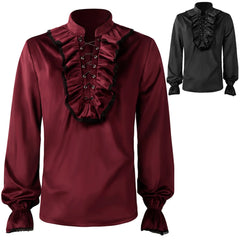 Long Sleeved Shirts For Mens Fashion Style Medieval Gentleman Shirt Gothic Ruffled Collar Shirt Blouses Top Spring Fall Cardigan