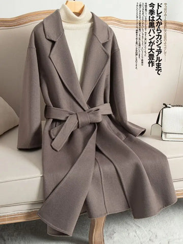 Black Double-sided Cashmere Jacket Women's Long Coat 2026 Autumn Winter New Temperament Wool Coats Female Camel Color Outwear