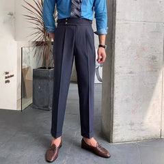 British High Waist Straight Pants Men Social Trousers Pant Italian Mens Formal Pant Pantalones Hombre 2023 Dress Ankle Pants Men