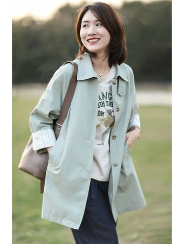 2025 New Spring Autumn Zipper Coat Women Clothes Casual Mid-Length Jacket Fashion Slim Windbreaker Outerwear Female