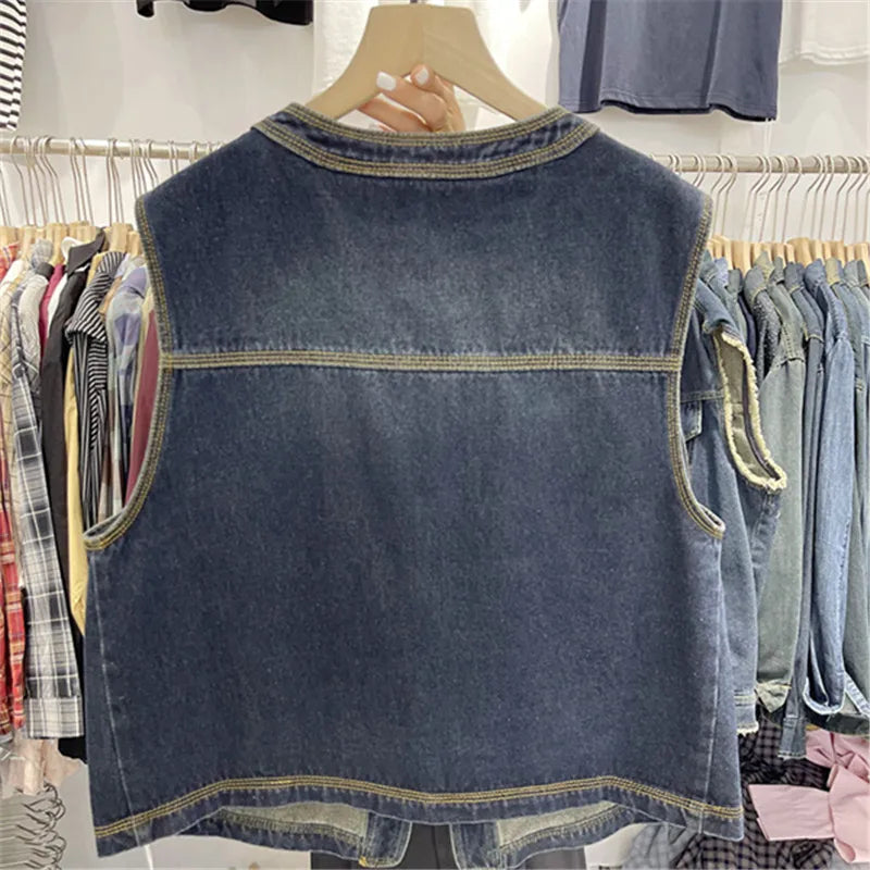 2025 New Spring Autumn Casual V-Neck Vest Women Fashion Vintage Temperament Sleeveless Jacket Coat Ladies Loose Waistcoat T1112