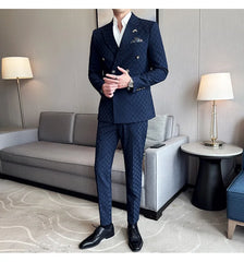 (Jacket+Pants) 2 Pieces Blue Apricot Business Party Men Suits Double Breasted Formal Style Custom Made Wedding Groom Tuxedos