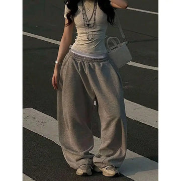 Loose Women's Casual Pants Street Style Retro Trendy Spring Autumn New Fashionable Long Trousers Comfortable Polyester Fiber