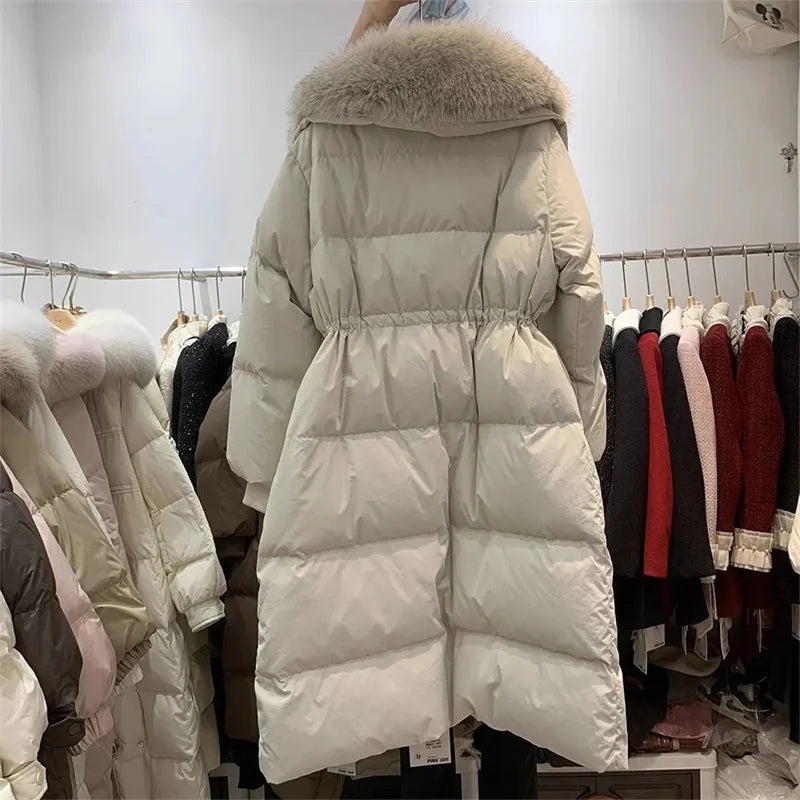 Down Cotton Padded Coach Winter 2025 New Long Over Knee Large Fur Thicken Puffer Jacket Oversize Cotton Coat Outwear