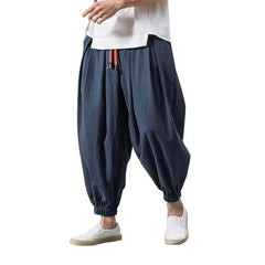 New Oversize Men Loose Harem Pants Spring Fall Cotton Linen Overweight Sweatpants High Quality Casual Brand Trousers Male