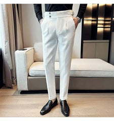 High Waisted Suit Pants for Men 2024 New Solid Color Formal Pantalones Hombre Casual Slim Fit Dress Pants Trousers Men Clothing