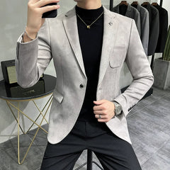 Men's Deerskin Fleece Jacket Suit Coat Blazer Men's Business Leisure Slim Fit Brand Fashion Single Button Suit Coat