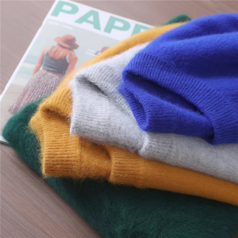 Autumn And Winter New Mink Cashmere Sweater Women's Short Thick Semi-High Collar Bottoming Shirt Solid Color Simple Top