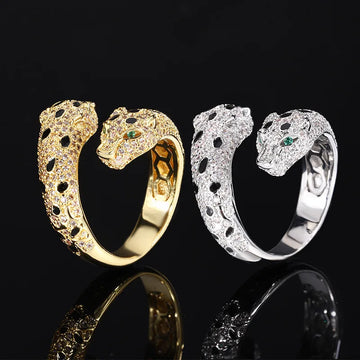 Adjustable Leopard Ring with Sparkling Crystals Unique Animal Design Available in Gold Silver Perfect for Fashionable Occasions
