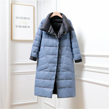Two-Sided 2025 Autumn Winter Women Warm Down Coat Light Thin White Duck Down Jacket Ladies Long Oversize Puffer Parkas Outwears