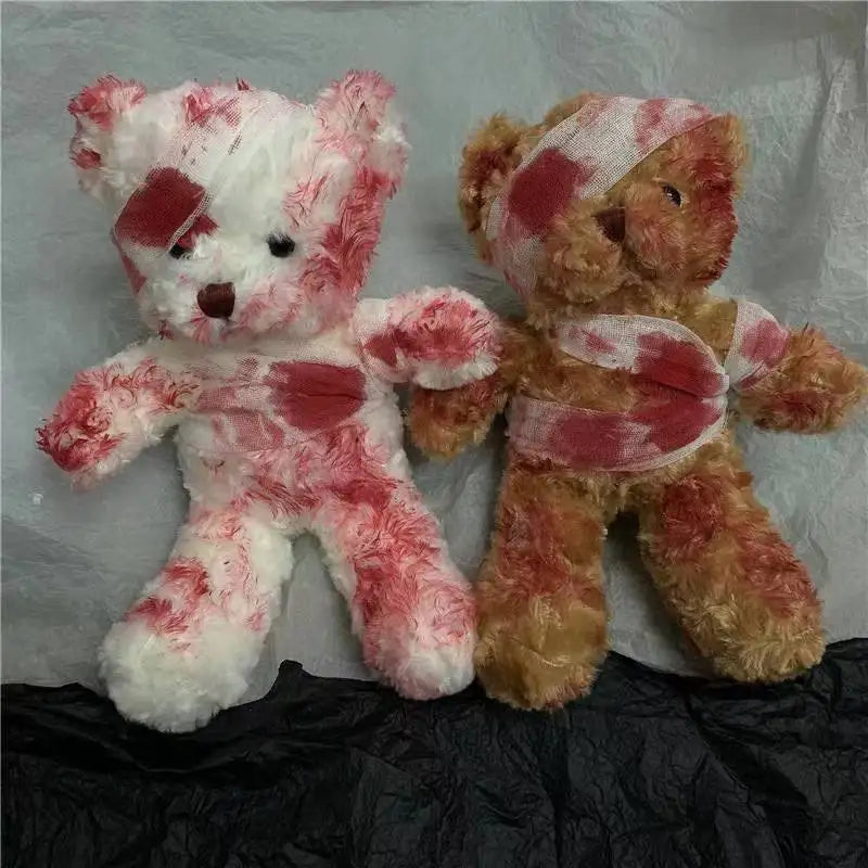30cm Bloody Bandage Small bear Plush Toys Injured Bear Soft Stuffed Doll Gothic Violent Bear Soft Toy for Kids Halloween Gifts