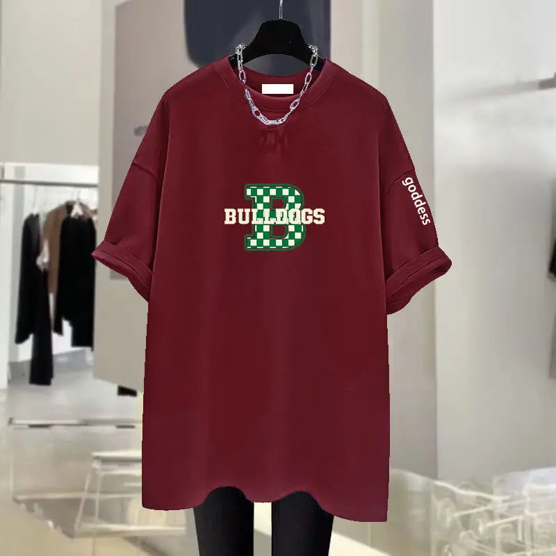 Women's Clothing Chic Letter Print Short Sleeve Tshirt Summer Casual Loose Pure Cotton Top Tee Lady All-match Y2k Basic Pullover