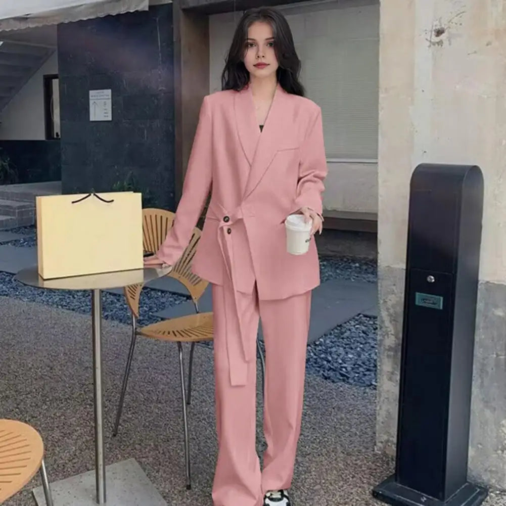 Fashion Irregular Lace up Sets for Women 2 Pieces Temperament High Waist Loose Pants Jacket Sets New Elegant Korean Suits