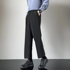 2024 Summer New Men's Straight-leg Casual Suit Pants Lightweight Korean Style Trousers Fashionable Cropped Pants