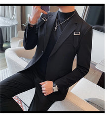 2024 Autumn Winter New Strap Decoration Suit Jacket for Men Fashion Slim Casual Business Blazers Groom Wedding Social Tailcoat