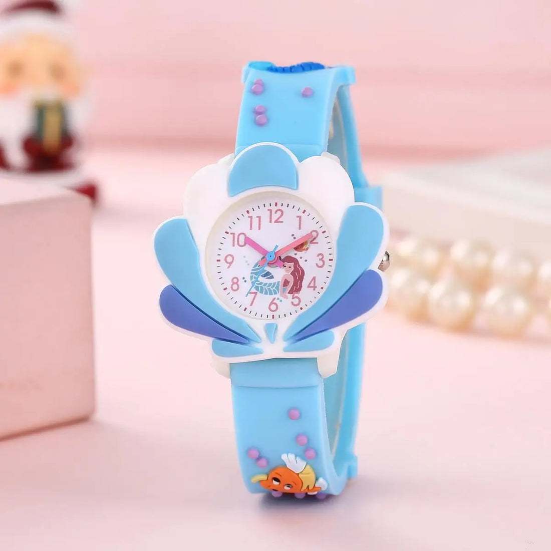 New Children's Cartoon Mermaid Shell Watch 3D Pattern PVC Soft Adhesive Skin friendly Children's Learning Watch
