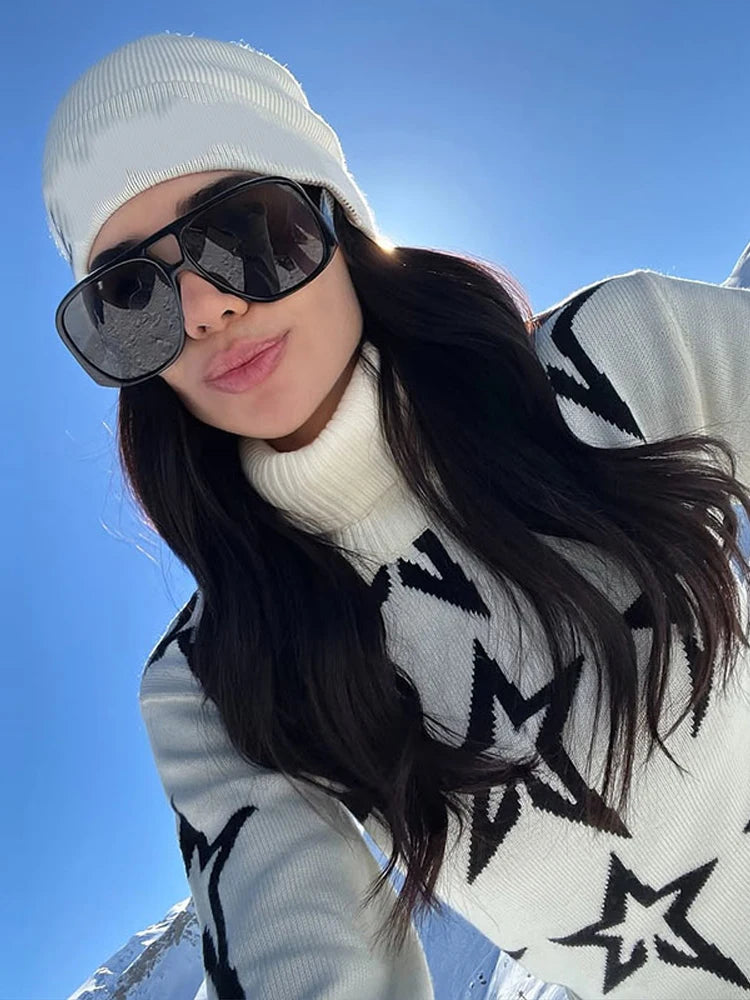 Ski Jacquard Knitted Sweater Women Turtleneck Long Sleeve Soft Fashion Female Pullover 2026 Spring Autumn Casual Lady Jumper Top