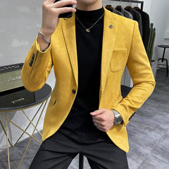 Men's Deerskin Fleece Jacket Suit Coat Blazer Men's Business Leisure Slim Fit Brand Fashion Single Button Suit Coat