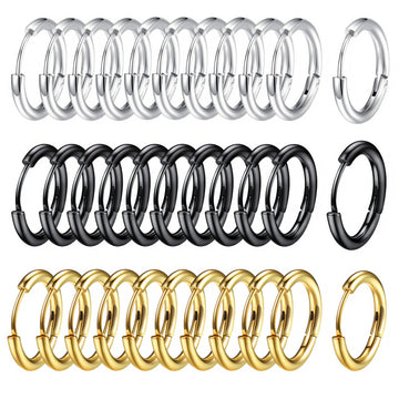 10PCS Punk Minimalist Stainless Steel Round Circle Black Woman Piercing Hoop Earing for Man Jewelry Accessories Decoration Trend