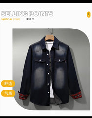 Denim Shirt Men Cotton Jeans Shirt Fashion Autumn Slim Long Sleeve Cowboy Shirt Stylish Wash Slim Tops Asian Size 4XL