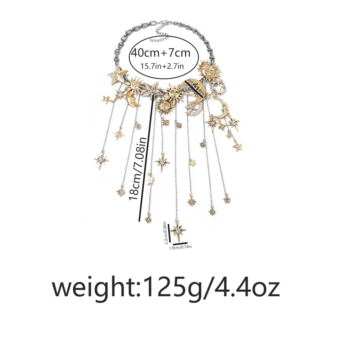 ZAA Metal Stars Moon Waterfall Tassels Pendant Necklaces for Women Vintage Statement Jewelry Holiday Party Gifts