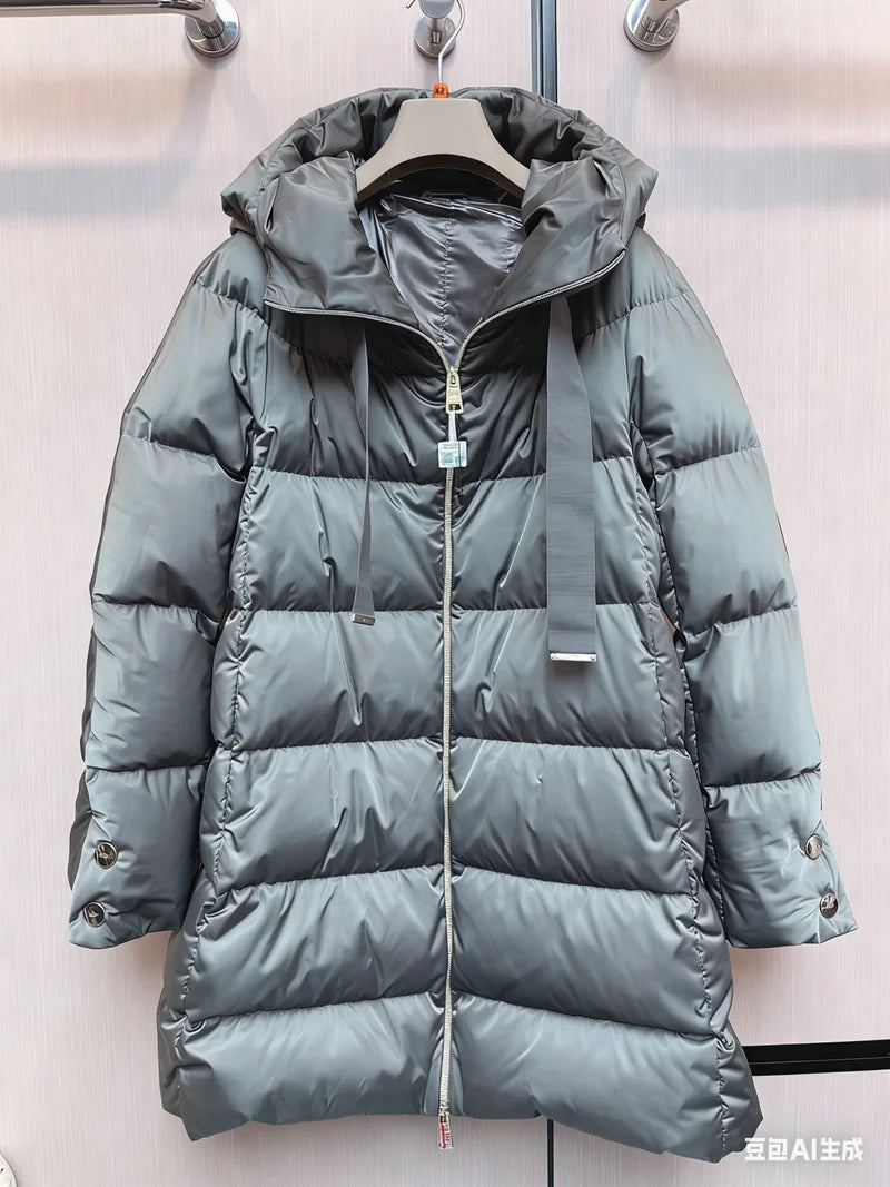 Down jacket for women in winter 2025 high-end comfortable lightweight warm long hooded jacket is the first choice for winter