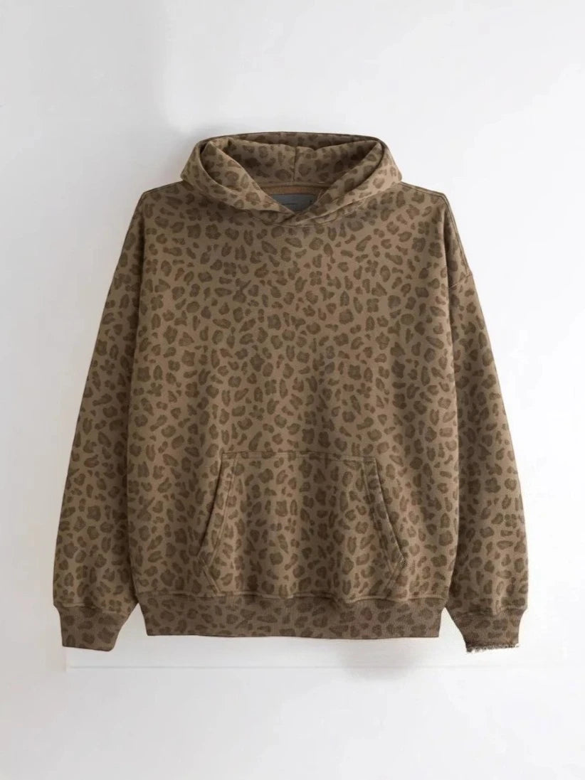 Unisex Leopard Print Hooded Sweatshirt Streetwear Fashion Street Style Pullover Hoodie for Men Women Spring Autumn New
