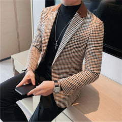 Suit Men's British Style Slim Elegant Fashion Business Casual Dress Tuxedo Spliced Collar Plover Case Blazer Jacket