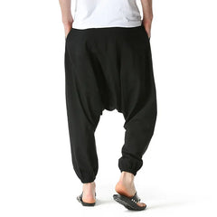 Men Drop Crotch Trousers Cotton and Linen Pants Harem Pants Baggy Casual Oversize Loose Joggers Wide Leg Pants Yoga Hip Hop