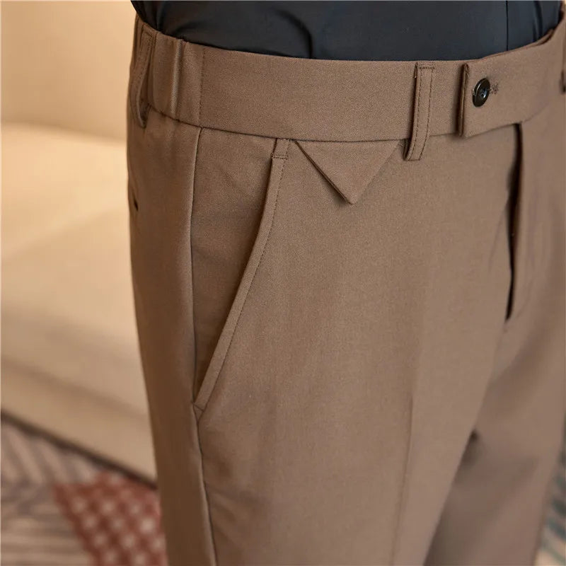 Men Suit Pants 2024 spring Elastic waist Solid Slim Fit Dress Pants Office Business Casual Trousers Men's clothing