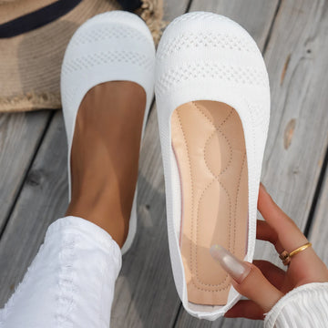 Comfortable Big-Head Shoes, Round-Toe Flat Knitted Shoes, Korean-Style Versatile Women's Single Shoes