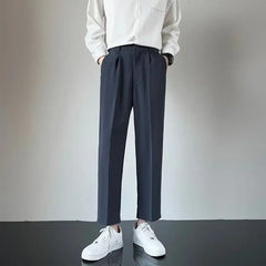 2024 Summer New Men's Straight-leg Casual Suit Pants Lightweight Korean Style Trousers Fashionable Cropped Pants