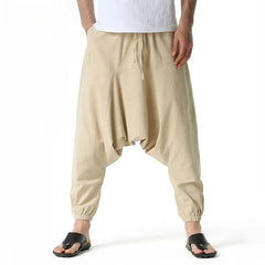 Men Drop Crotch Trousers Cotton and Linen Pants Harem Pants Baggy Casual Oversize Loose Joggers Wide Leg Pants Yoga Hip Hop