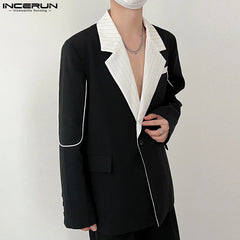 Casual Well Fitting Tops INCERUN Men's Striped Contrast Color Patchwork Blazer Stylish Male Personalized Suits Coats S-5XL 2024