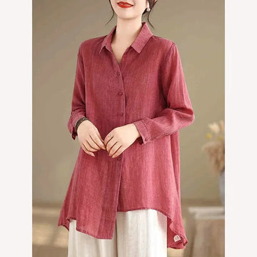 Spring Autumn New Fashion Irregular Mid-Length Cotton Linen Shirt Women Cardigan Loose Sun Protection Blouse Female Tops T1319