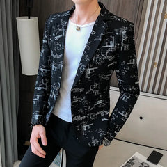 Men Blazer 2024 Spring Fashion High-quality Men Korean Version of The Printed Slim Formal Wedding Party Prom Suit Jacket