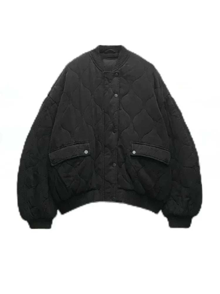 Women's Fashion Crew Neck Pilot Jacket Fall Winter Cotton Lined Warm Coat Gray Black Oversized Jacket Casual Commuter Outerwear